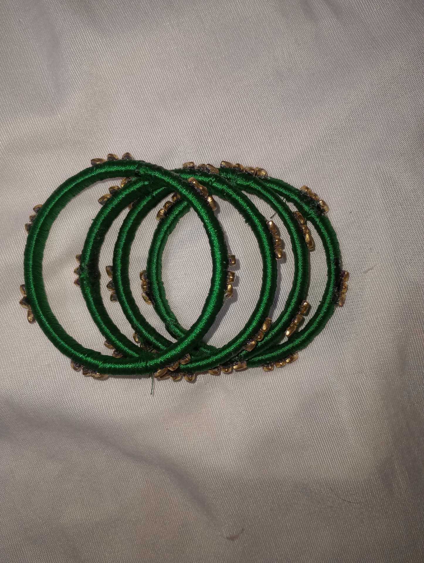 Emerald Everyday Stack — handmade silk thread bangles